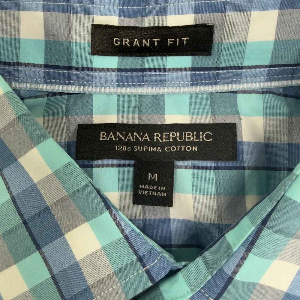 Banana Republic Grant Fit Blue Plaid Supima Cotton Shirt 274275-01 Mens M